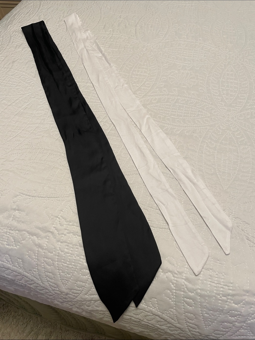 Set of 2 Black & White Robe Sash Waist Ties or Belts Chiffon or Silk Like